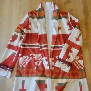Vintage Southwest white red, orange, and green duster bathrobe robe, size S